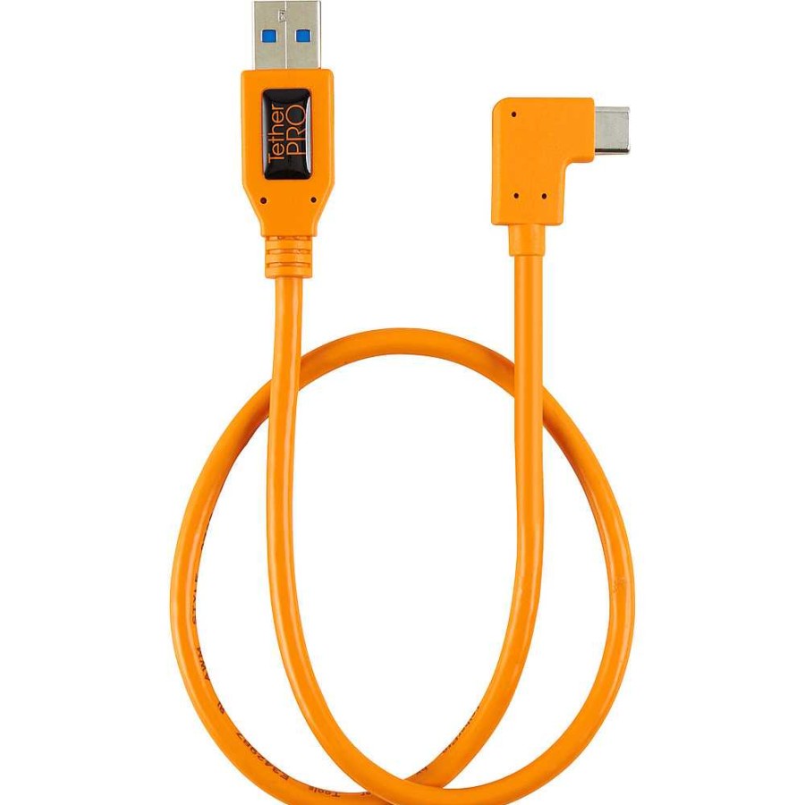 Tether Tools Tether Tools 20 In. Tetherpro Usb 3.0 To Usb -C Right Angle Adapter Pigtail Cable (High-Visibilty Orange) Cables