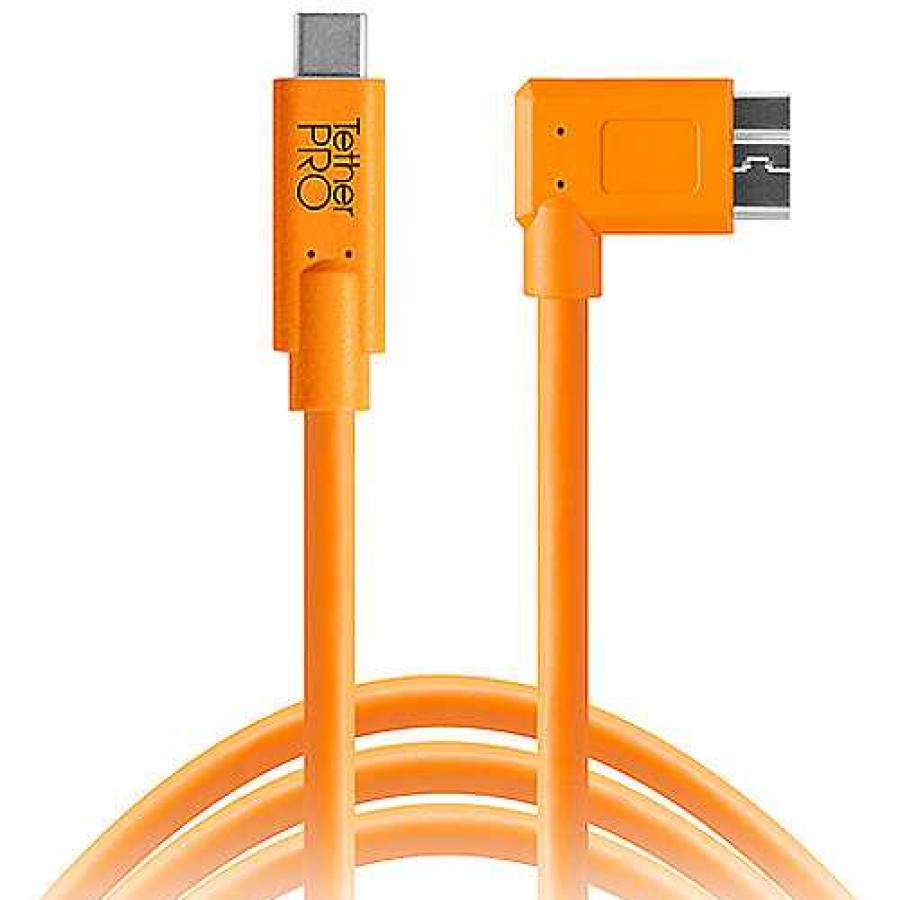 Tether Tools Tether Tools Tetherpro Usb Type-C Male To Micro-Usb 3.0 Type B Male Cable (15 Ft., Orange, Right-Angle) Cables